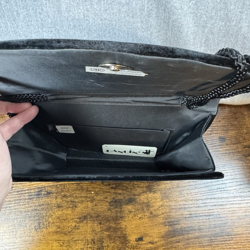 Vintage Black Velvet Purse  Elegant Beads Gold & Black  Made in Hong Kong - Picture 10 of 16